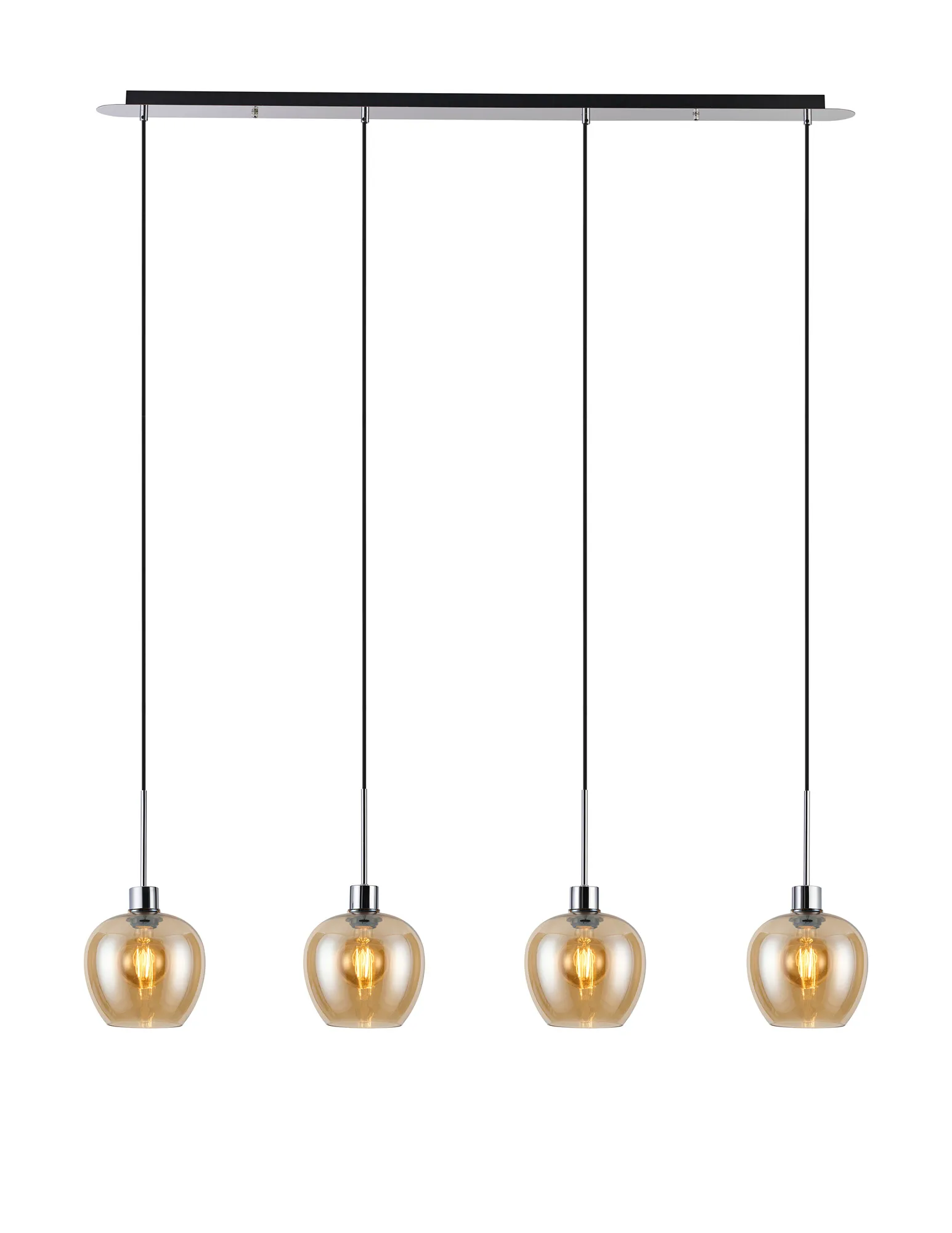 DK1324  Lori Linear Pendant, 4 Light Adjustable E27, Polished Chrome/Amber Wine Shades